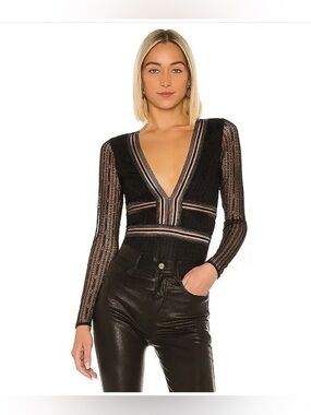 SUPERDOWN Britni Deep V Neck black lace Bodysuit size: XS